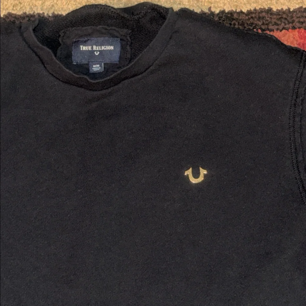 True Religion black sweatshirt‎ with gold zips.